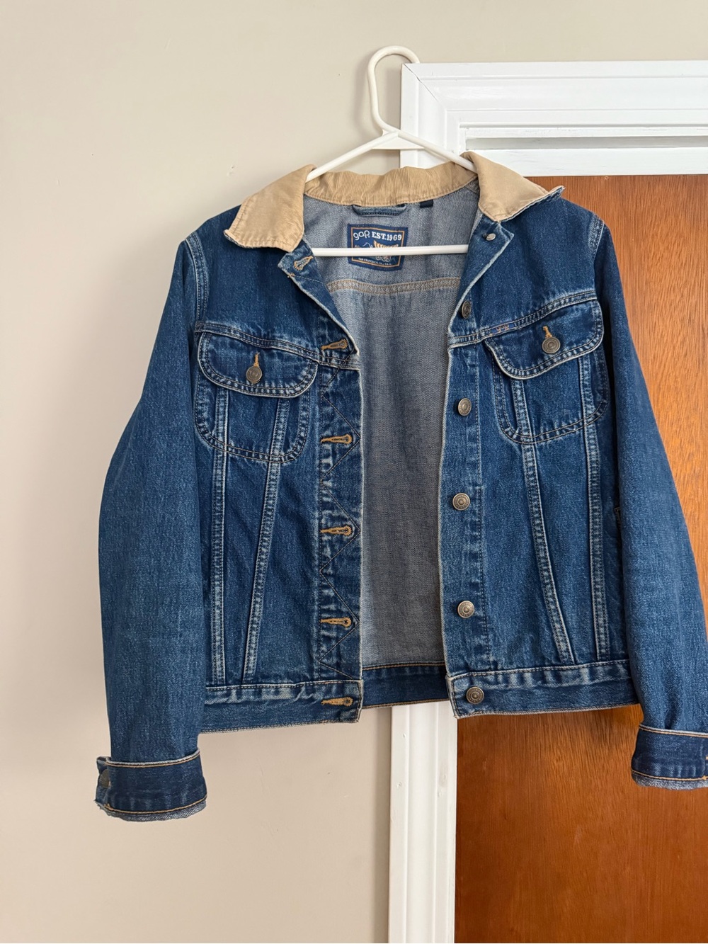 GAP Blue Denim Jacket with Tan Corduroy Collar